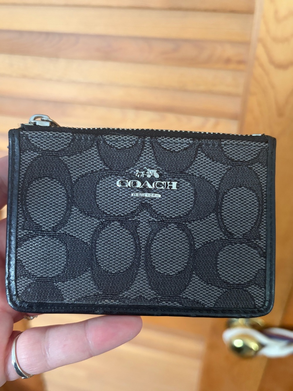 COACH Coin Card Case Wallet Signature Canvas Key Ring Keychain in black